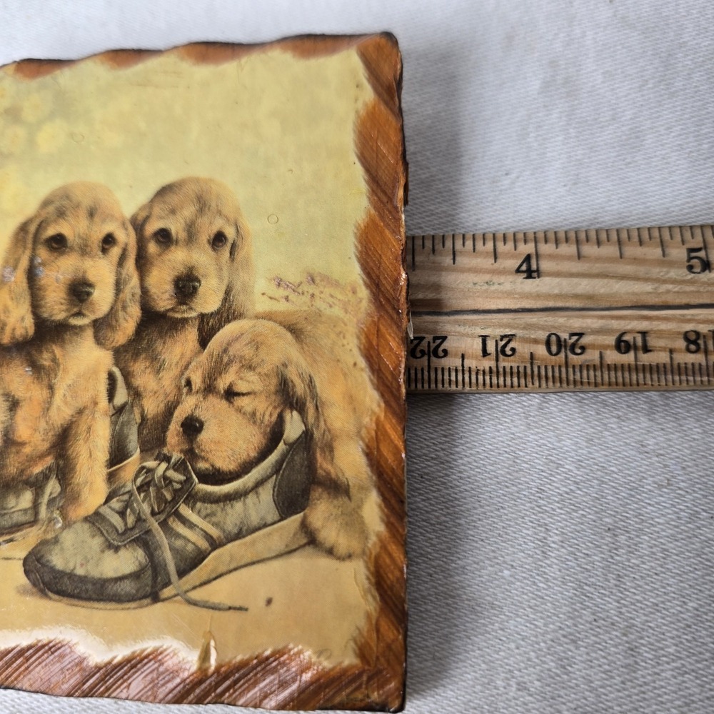 Glazed Puppies Print On Wood Wall Picture Decor - Picture 4 of 5